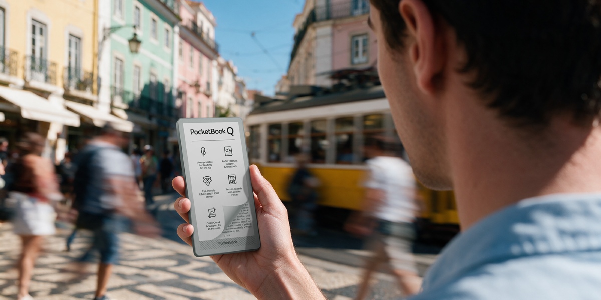 L'e-reader PocketBook Q a IFA 2026: con le dimensioni di un cellulare, è sempre a portata di mano per il digital detox, la lettura e l'ascolto